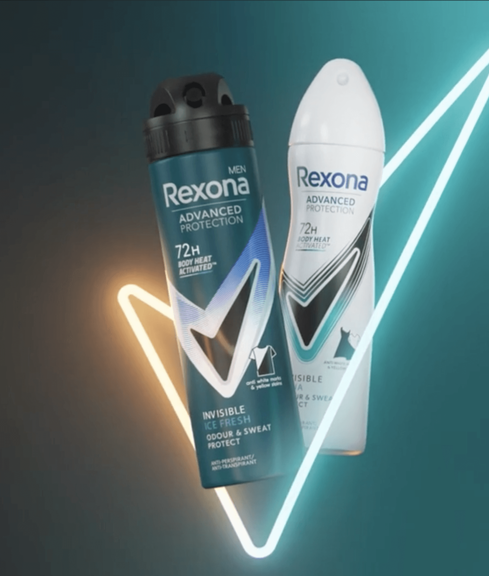 Two deodorant flowing in the air with green background