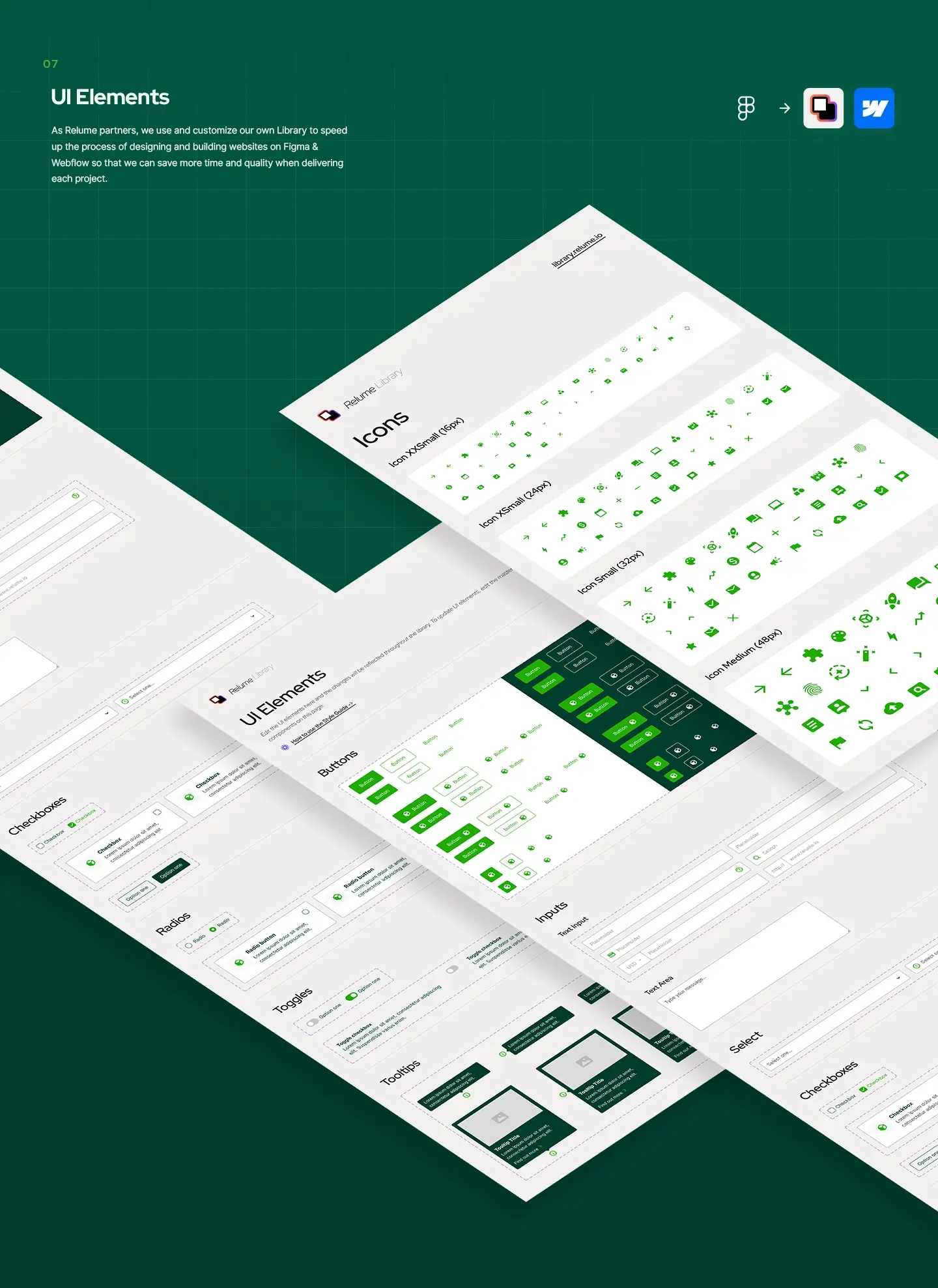 Custom Relume component library adapted for Apta in Figma and Webflow — icons, buttons, inputs, and toggles built to accelerate design-to-development handoff at scale.