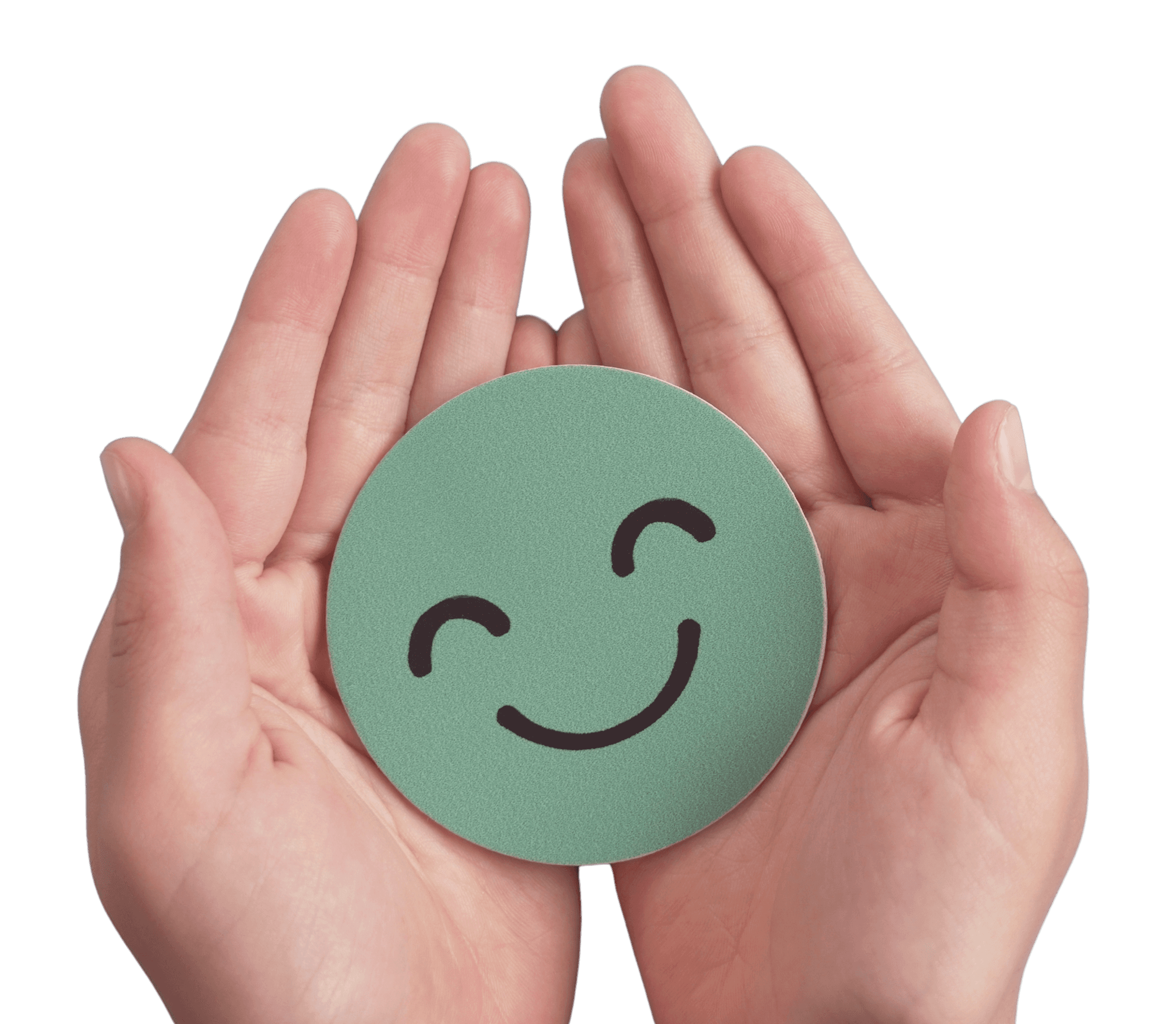 Hands holding smiling face
