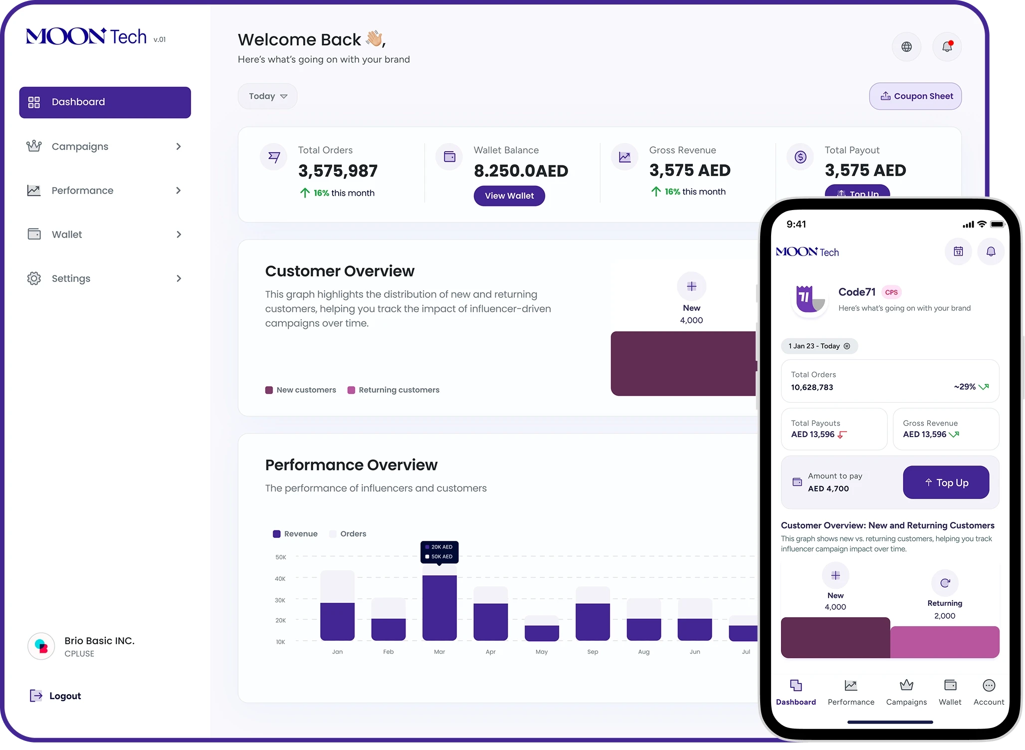 Moontech app for brands 