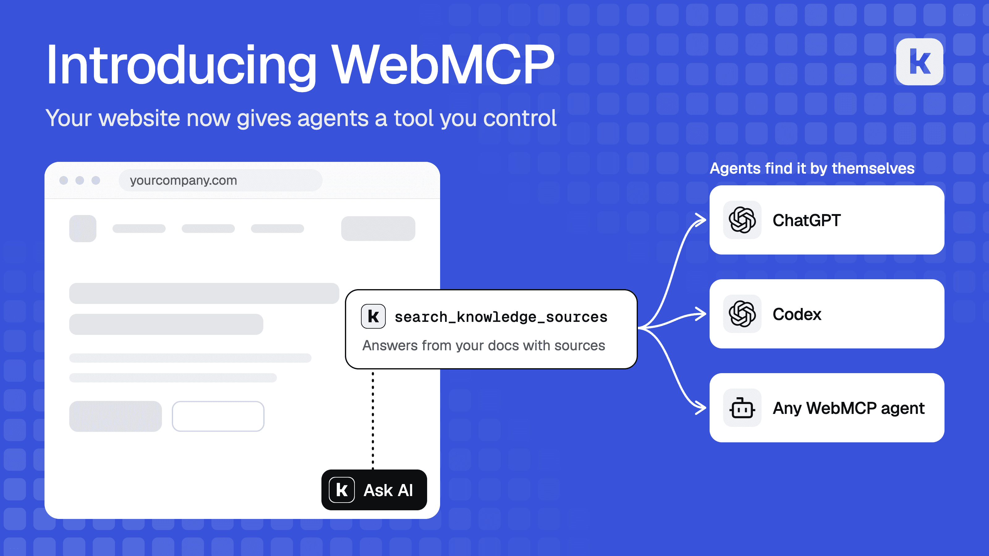 A website with the Kapa widget offers a search tool that ChatGPT, Codex and other WebMCP agents find by themselves