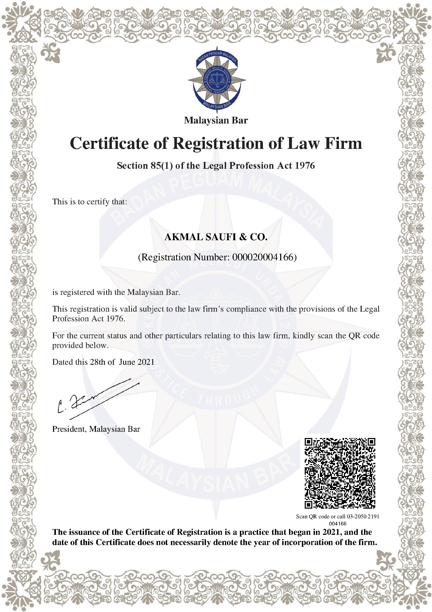 Sijil ASCO LAW | Akmal Saufi & Co