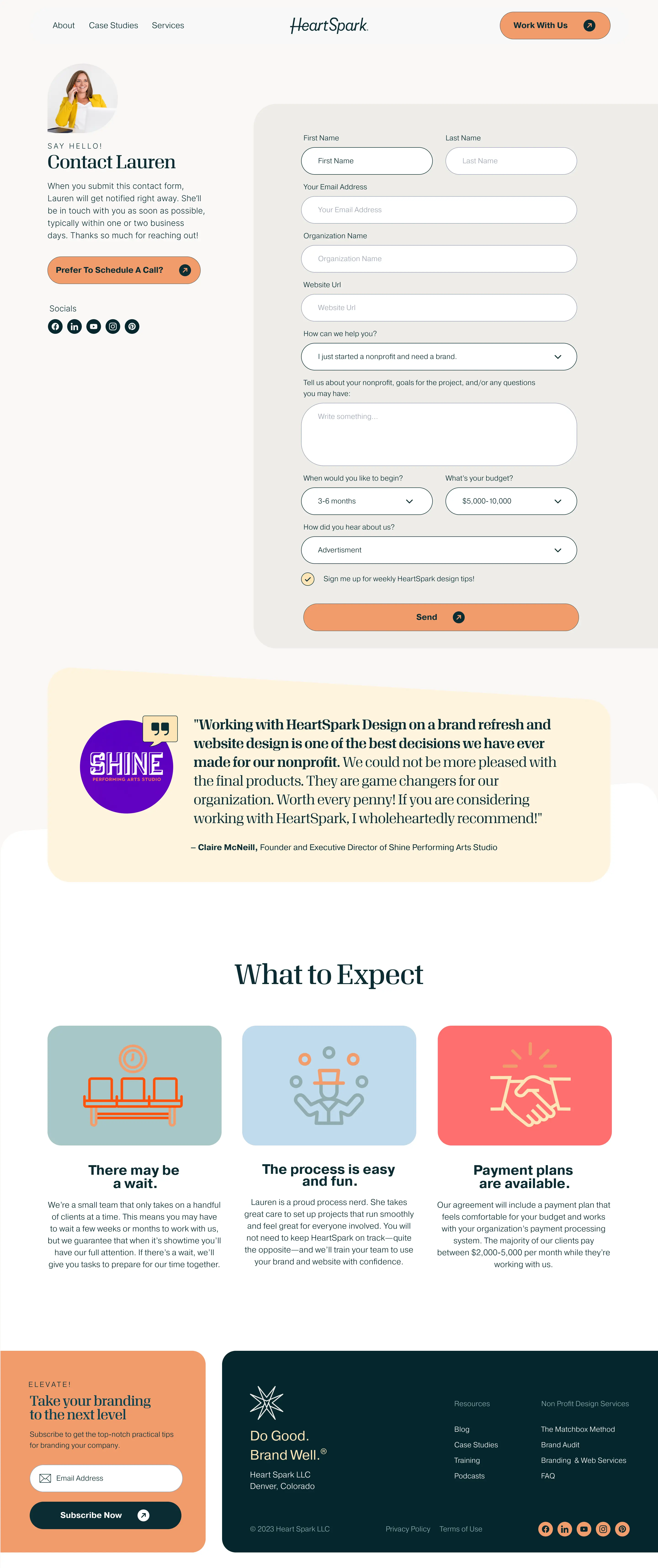 A webpage layout featuring a header, a form, and colorful section icons at the bottom.