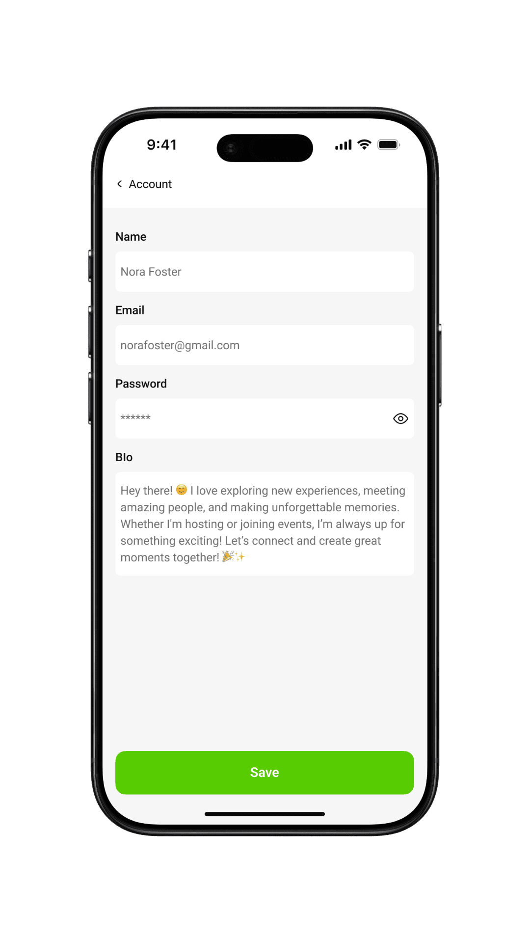 edit profile page mockup