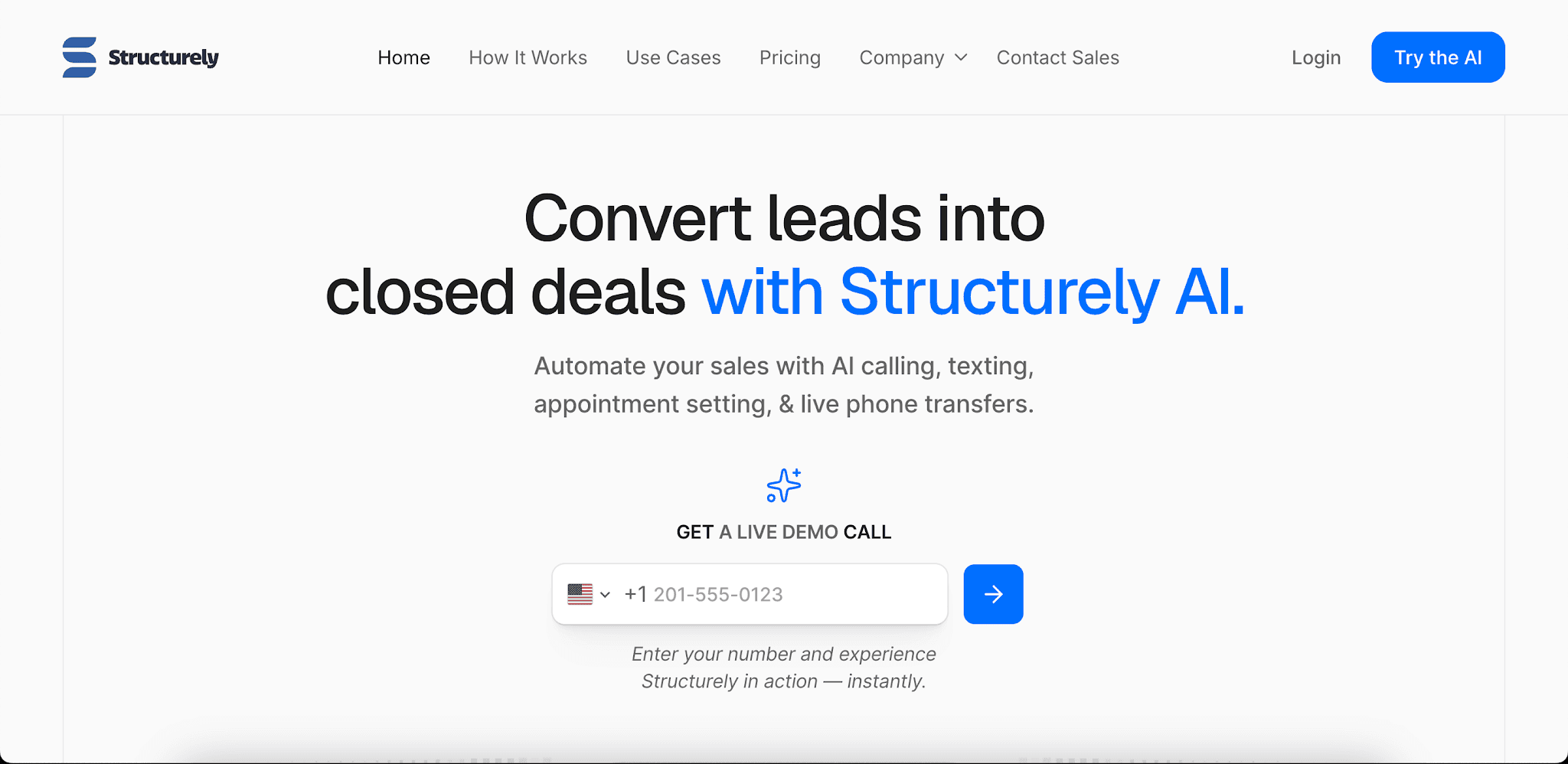 Structurely web homepage