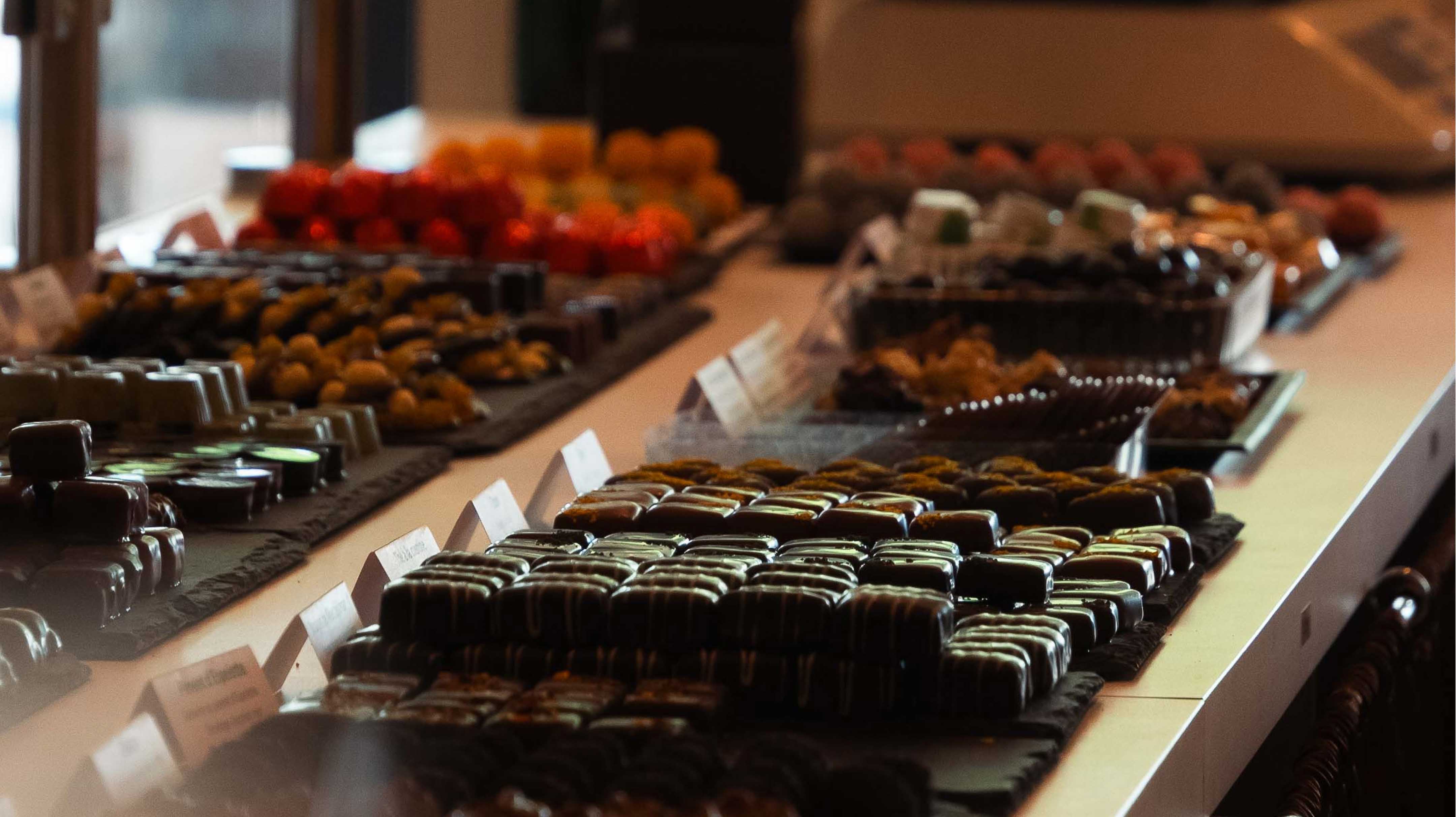 Étale de chocolats, bar à chocolat