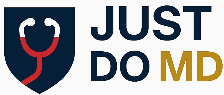 company logo for physician staffing recruitment agency firm justdomd