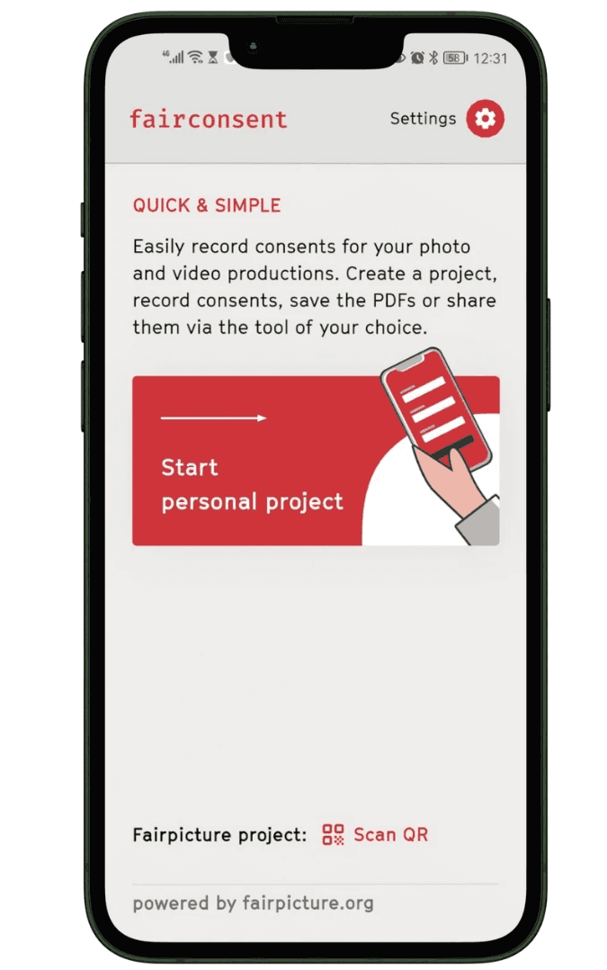 Fairconsent app open on a mobile 