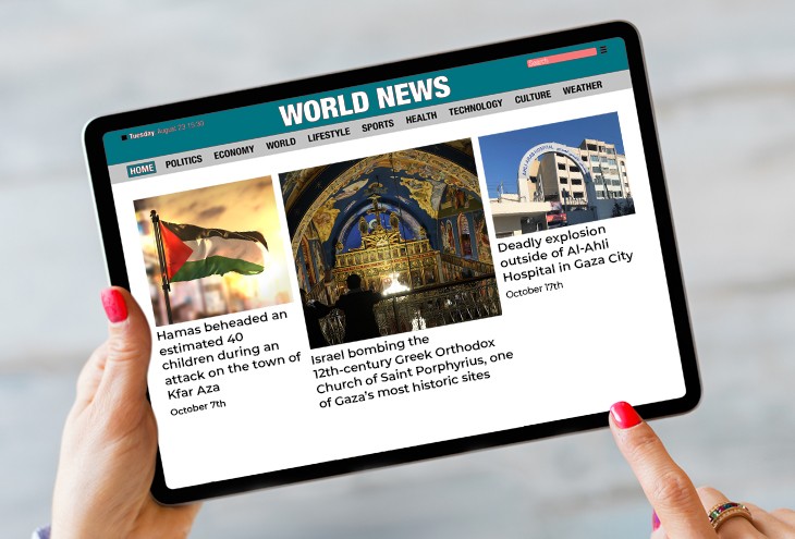 World news on tablet