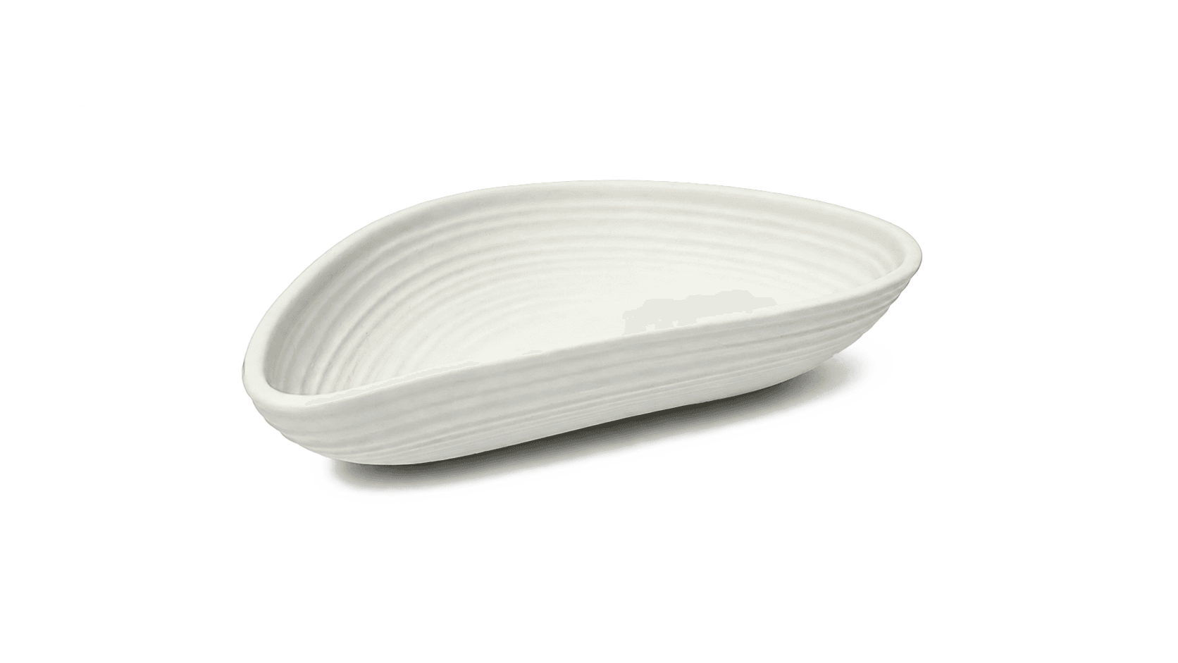 Coquille en céramique blanche, kaolin, de forme moule aux contours organiques avec stries concentriques