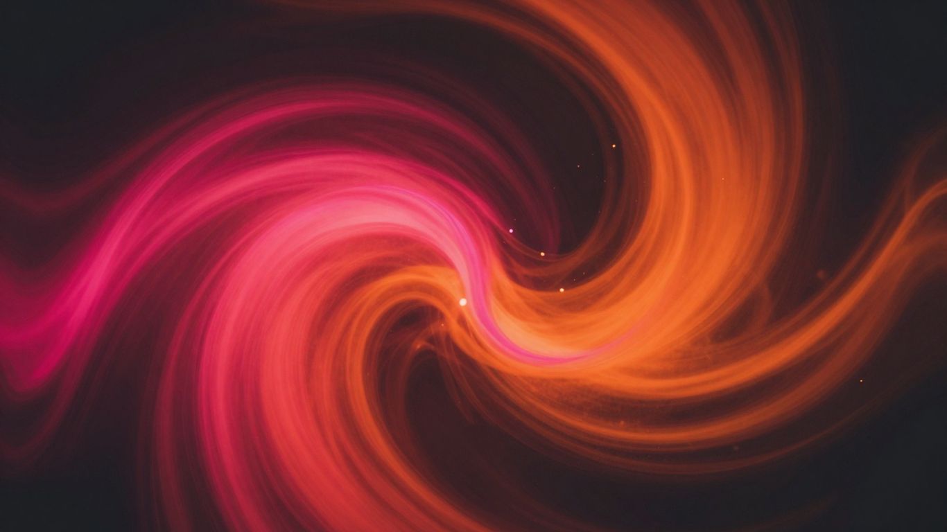 Abstract swirls of pink and orange on charcoal background.