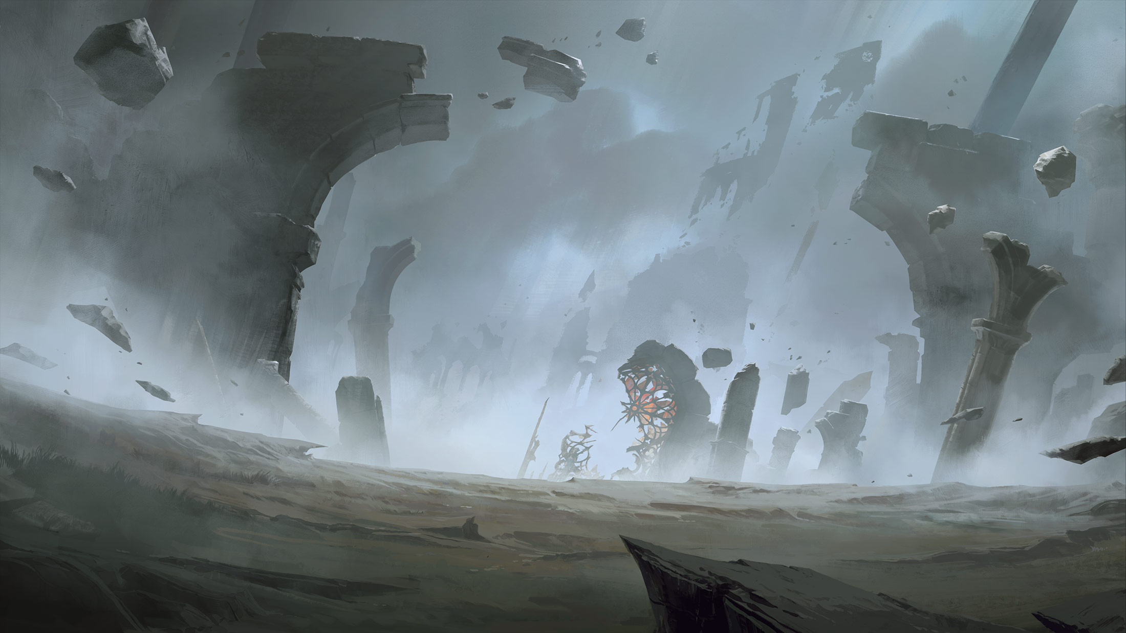 A lush concept design of a tree surrounded by vibrant grass, capturing the serene and natural setting of the story’s world.