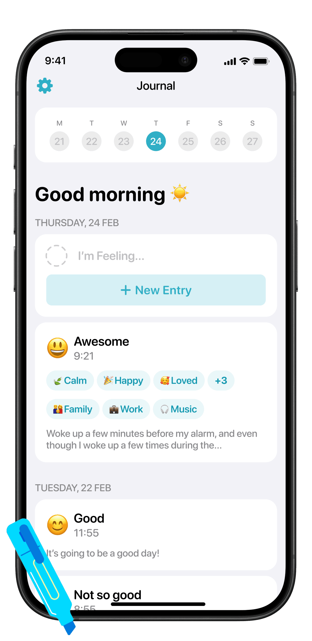 Private mood tracker & journal app.