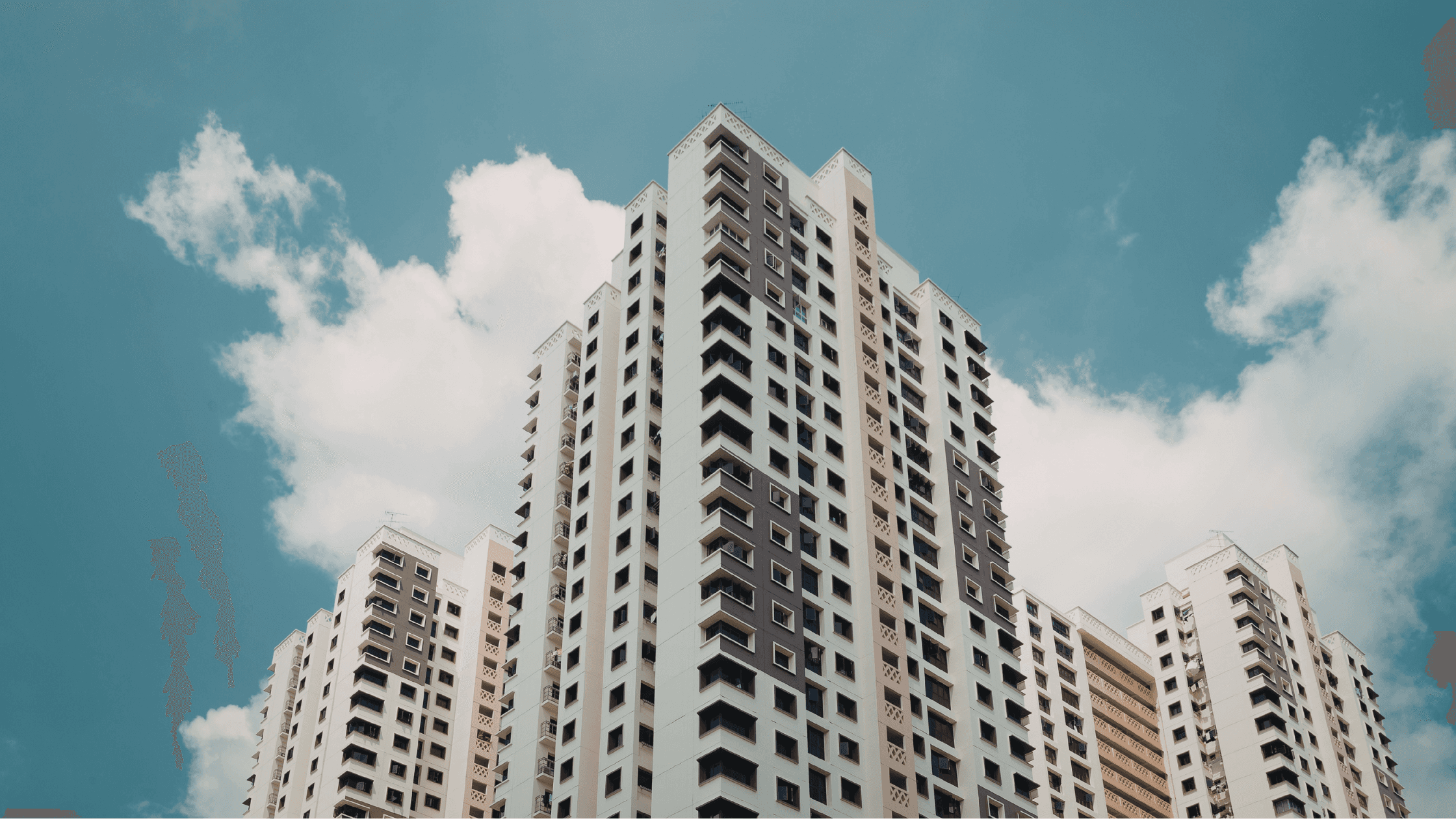 Exterior of a block of high-rise residential flats.
