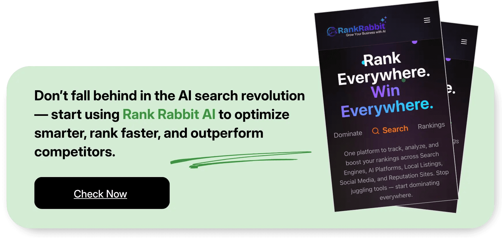 Rank Rabbit AI tool CTA to optimize brand visibility in AI search and outperform competitors