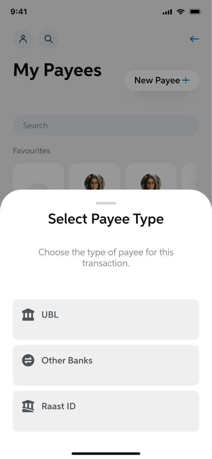 Payee Type Menu Screen