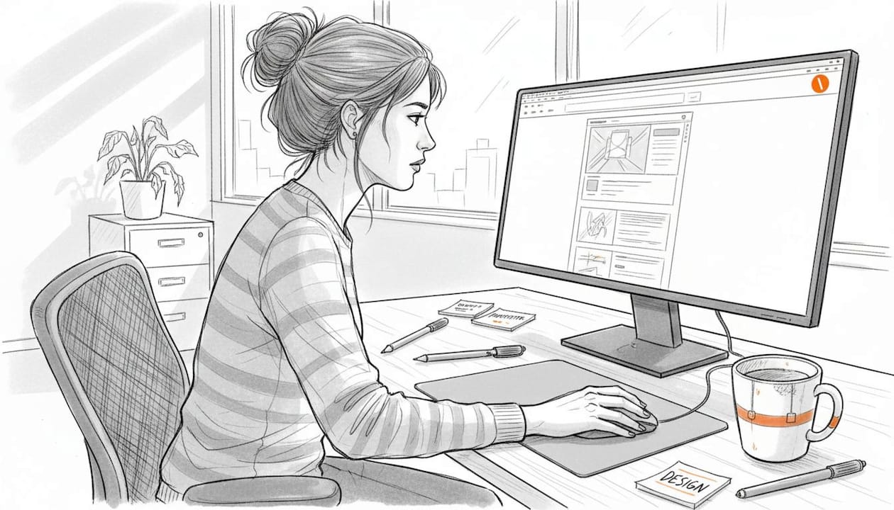 Une consultante analyse le prototype du site basé sur une grille bento.