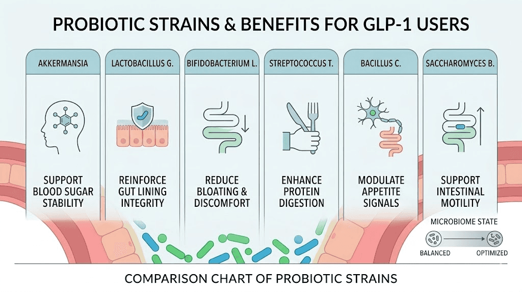 Best probiotic strains for semaglutide comparison chart with benefits