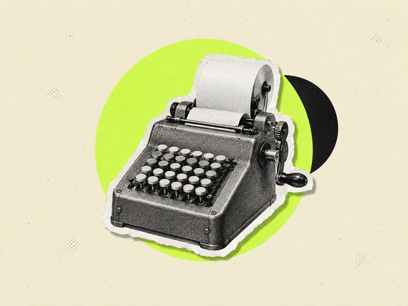 Calculadora mecânica vintage sobre círculo verde, a conta de quanto custa implementar IA