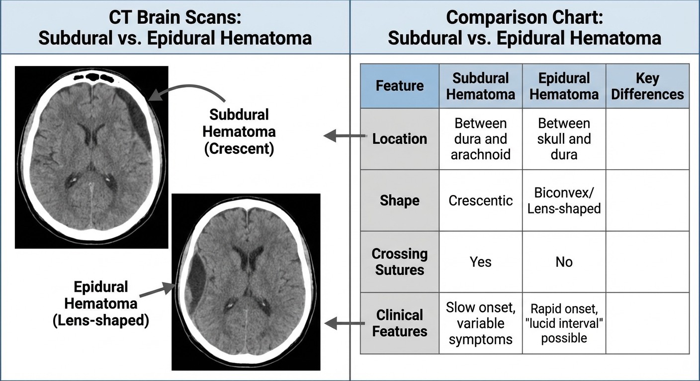 Subdural vs Epidural Hematoma CT Comparison for NEET PG