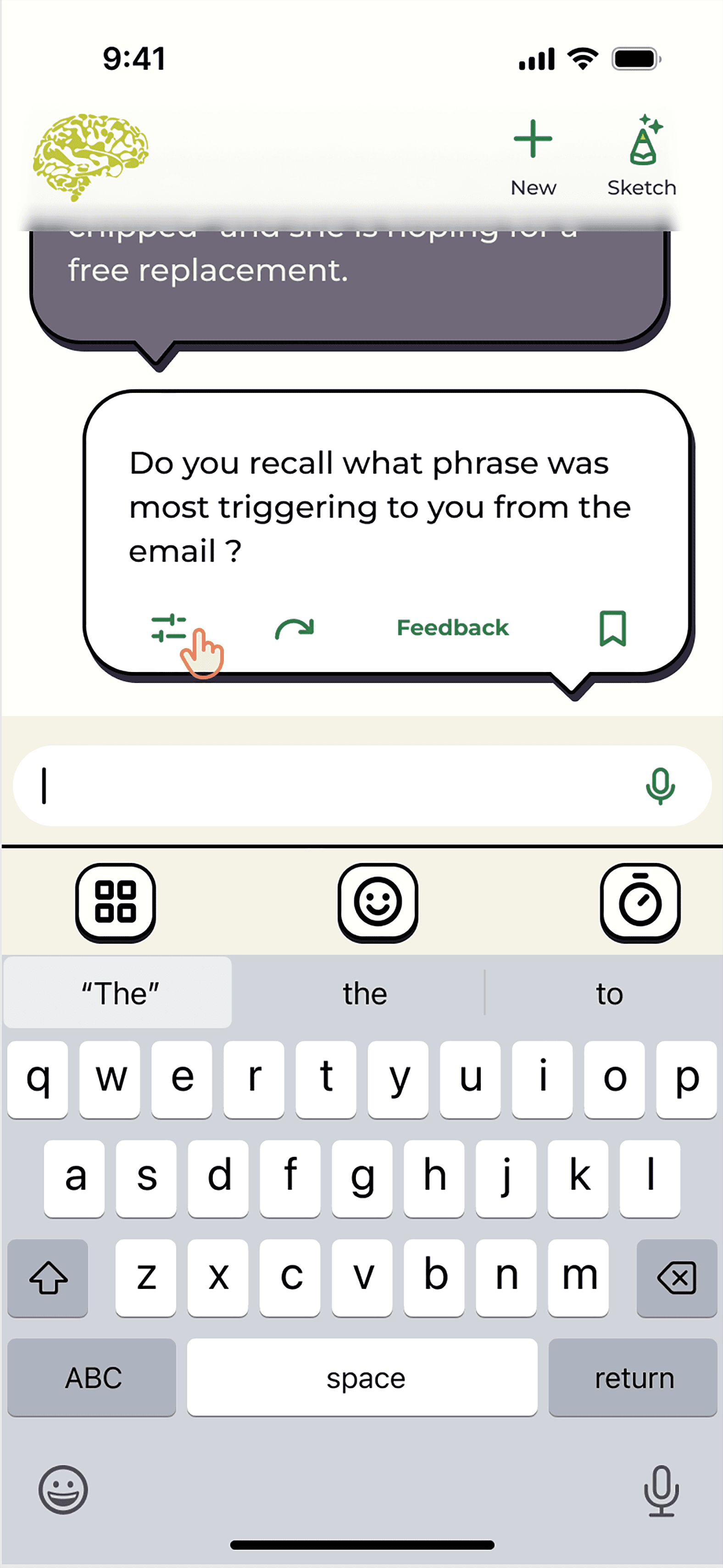 Early version on "Chat" screen demonstrating an AI controls.