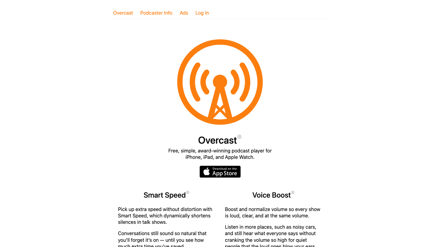 Overcast podcast player website