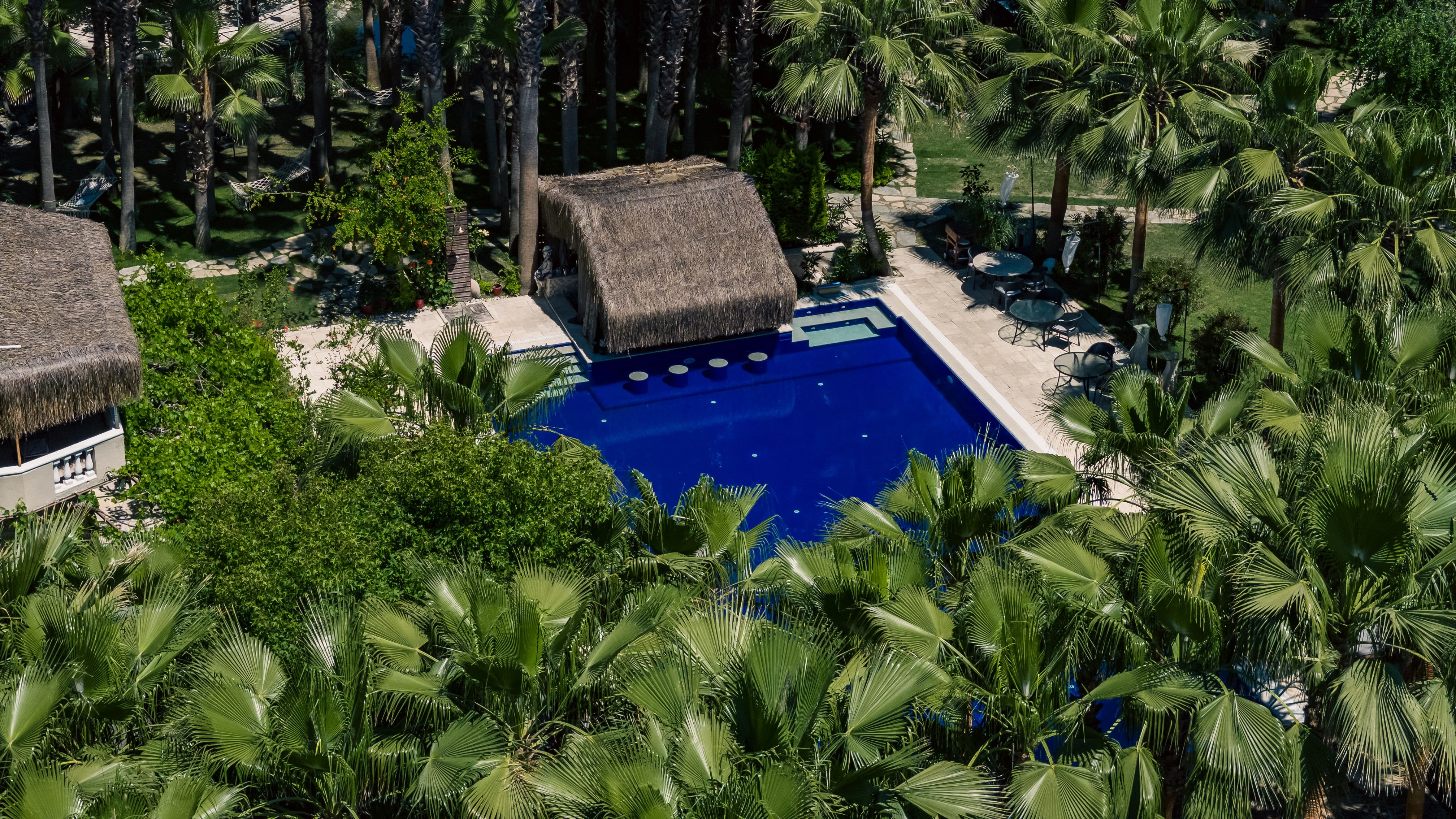 nfinity pool blending into the ocean view, minimalist sun loungers in soft neutral fabric, curved architecture
