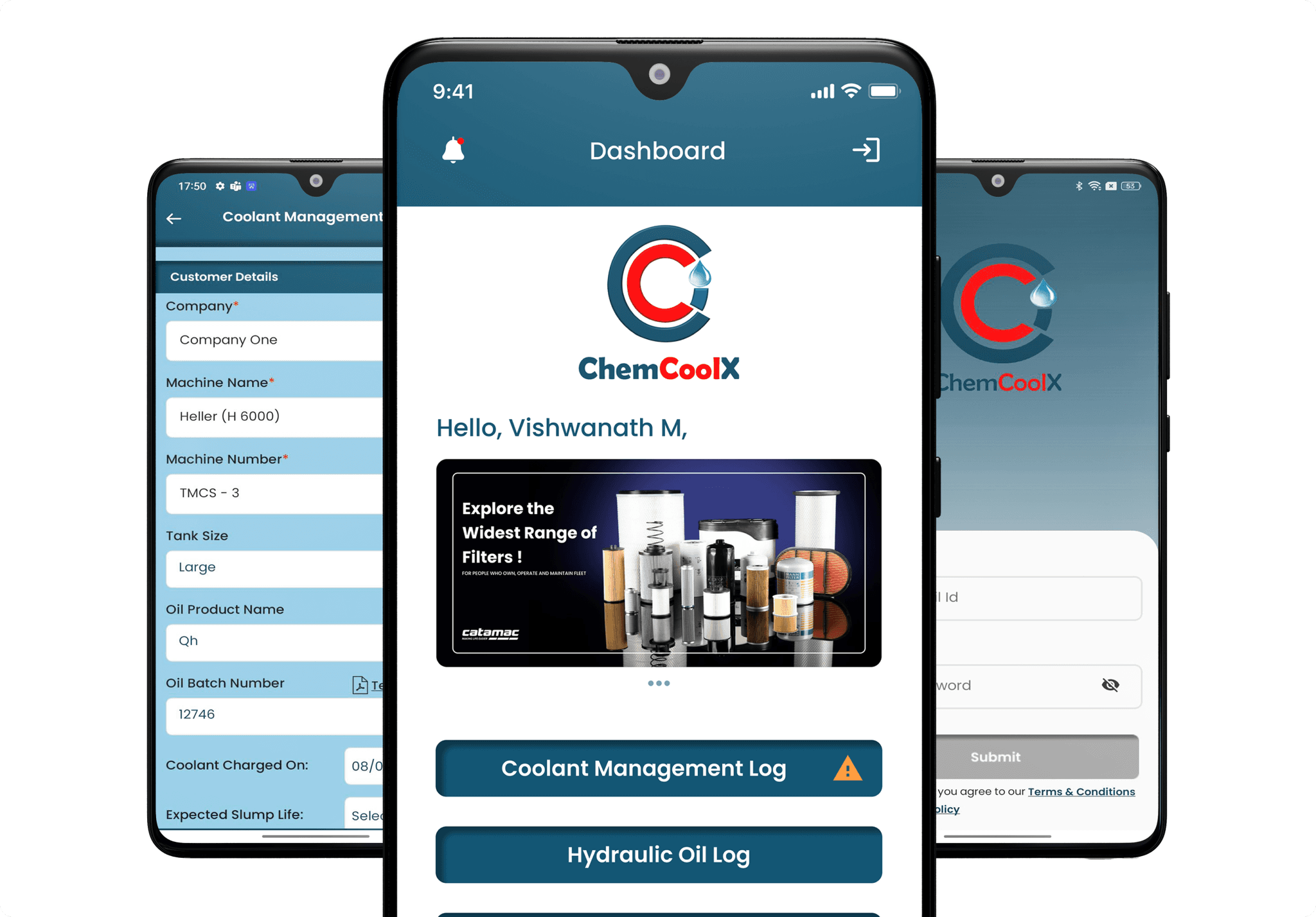 ChemCoolX maintenance dashboard web UI design