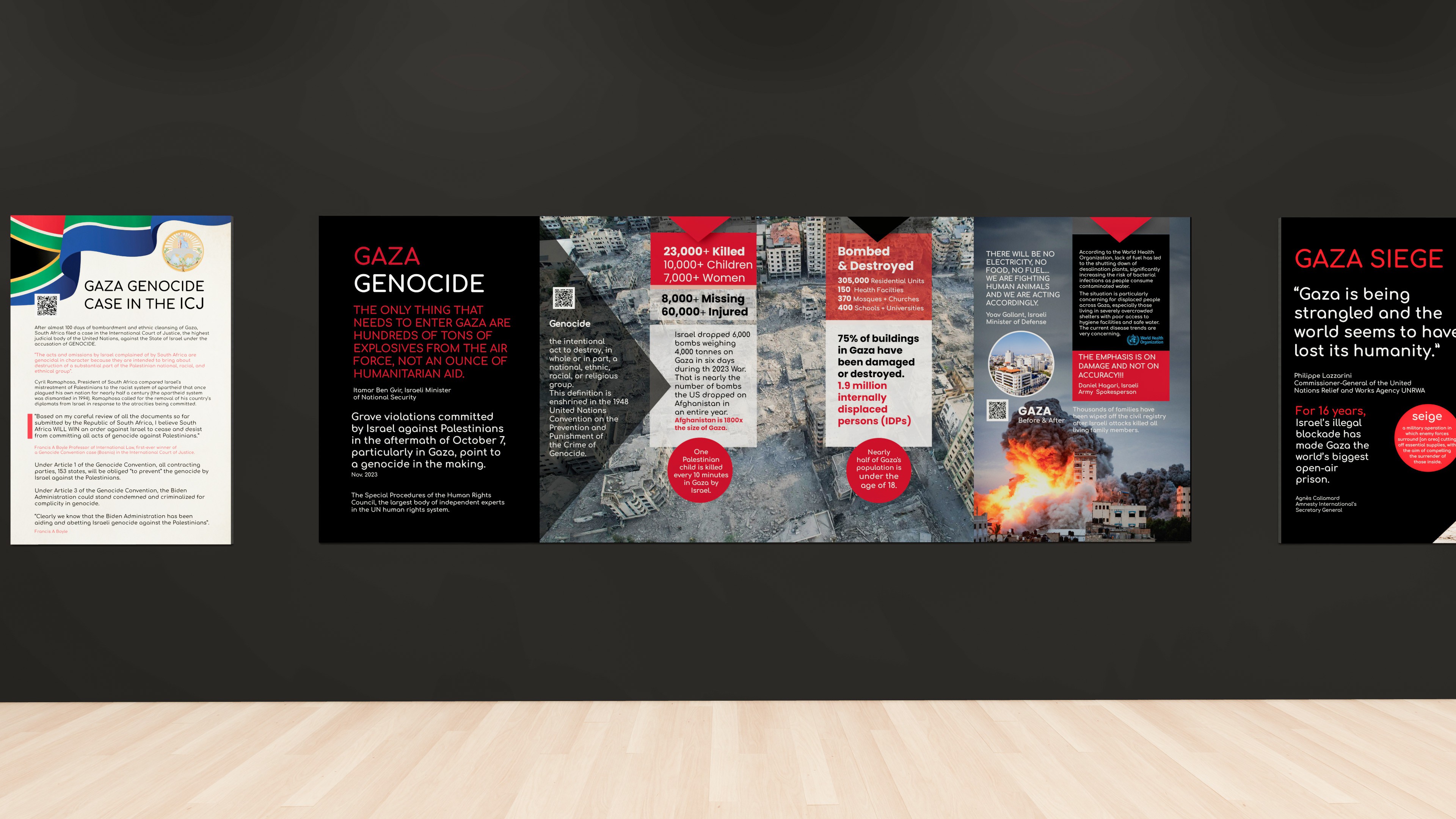 Palestine exhibition panels installed in the gallery