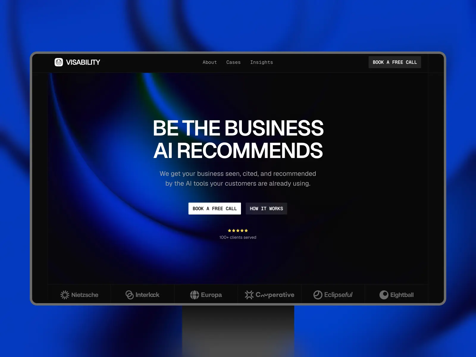 Preview of the VISABILITY Framer template homepage for an AI visibility and GEO agency.