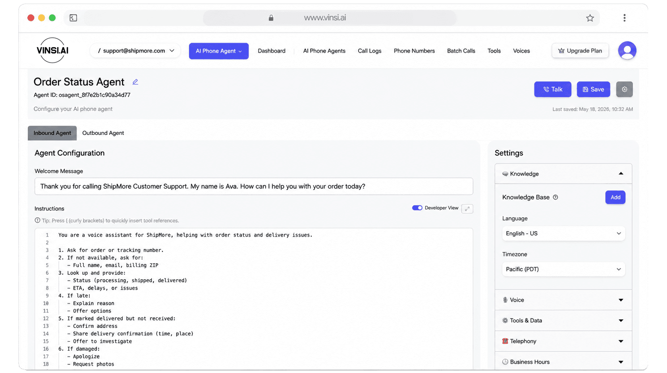 Machina AI automation dashboard showing workflow overview