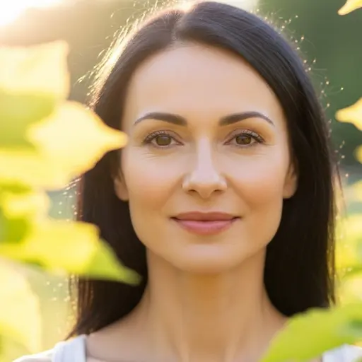 Kobieta pokazuje długoterminowe efekty masażu Hadado – jędrna, napięta i promienna cera