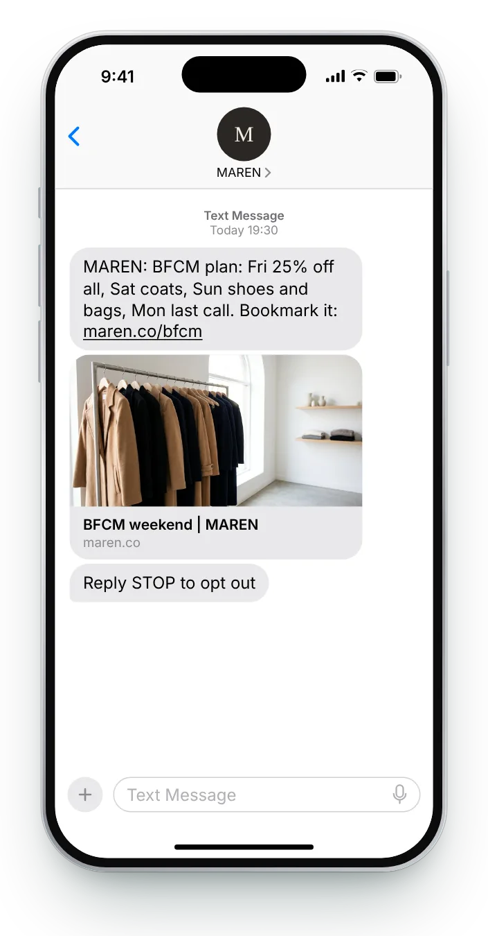The four days, laid out in one text BFCM text on an iPhone