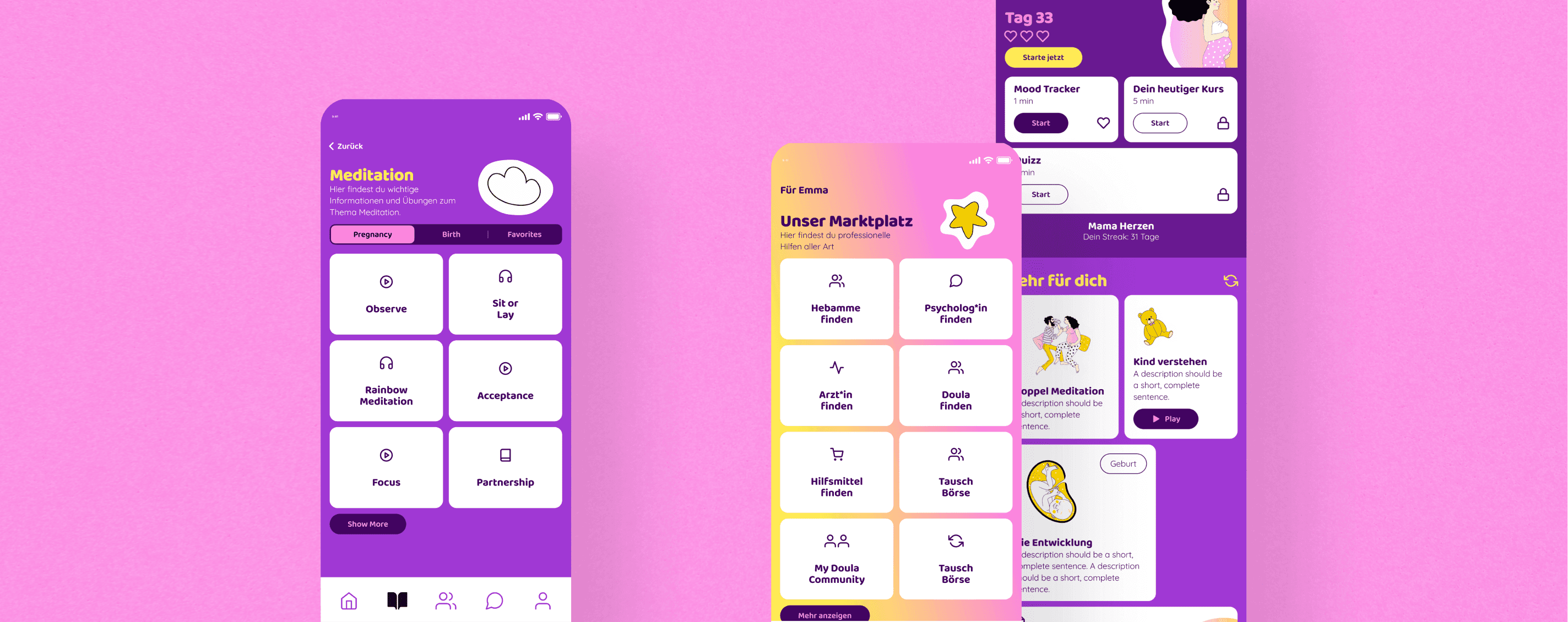 UI App Design Screens "My Doula"