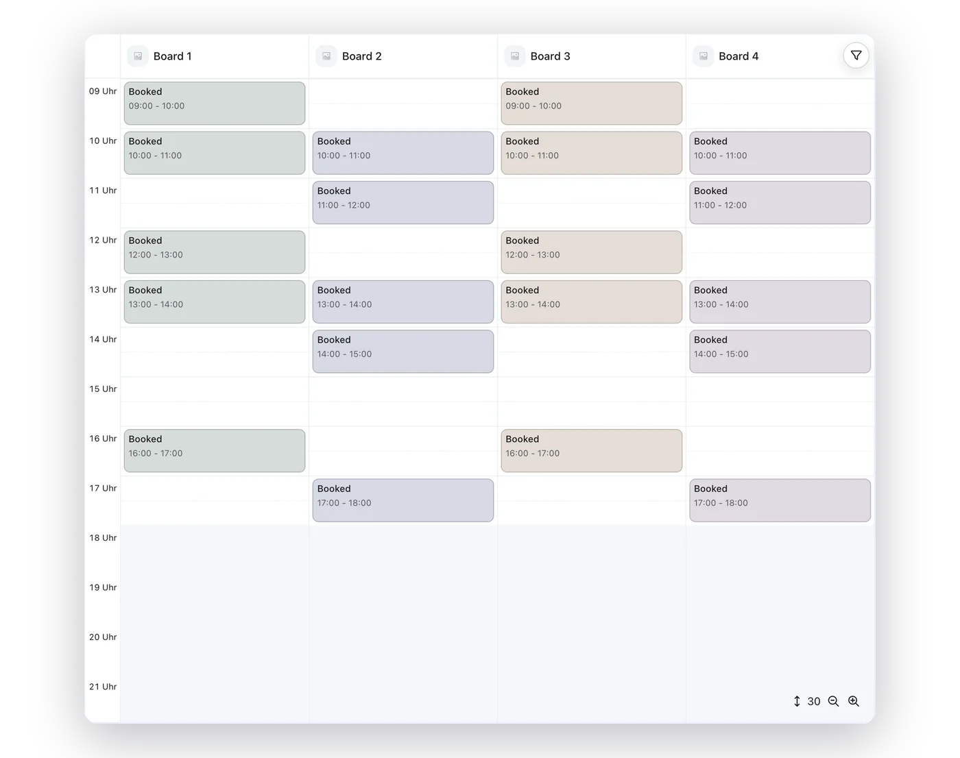 Real anny calendar of four boards at fictional Seeblick SUP on October 17