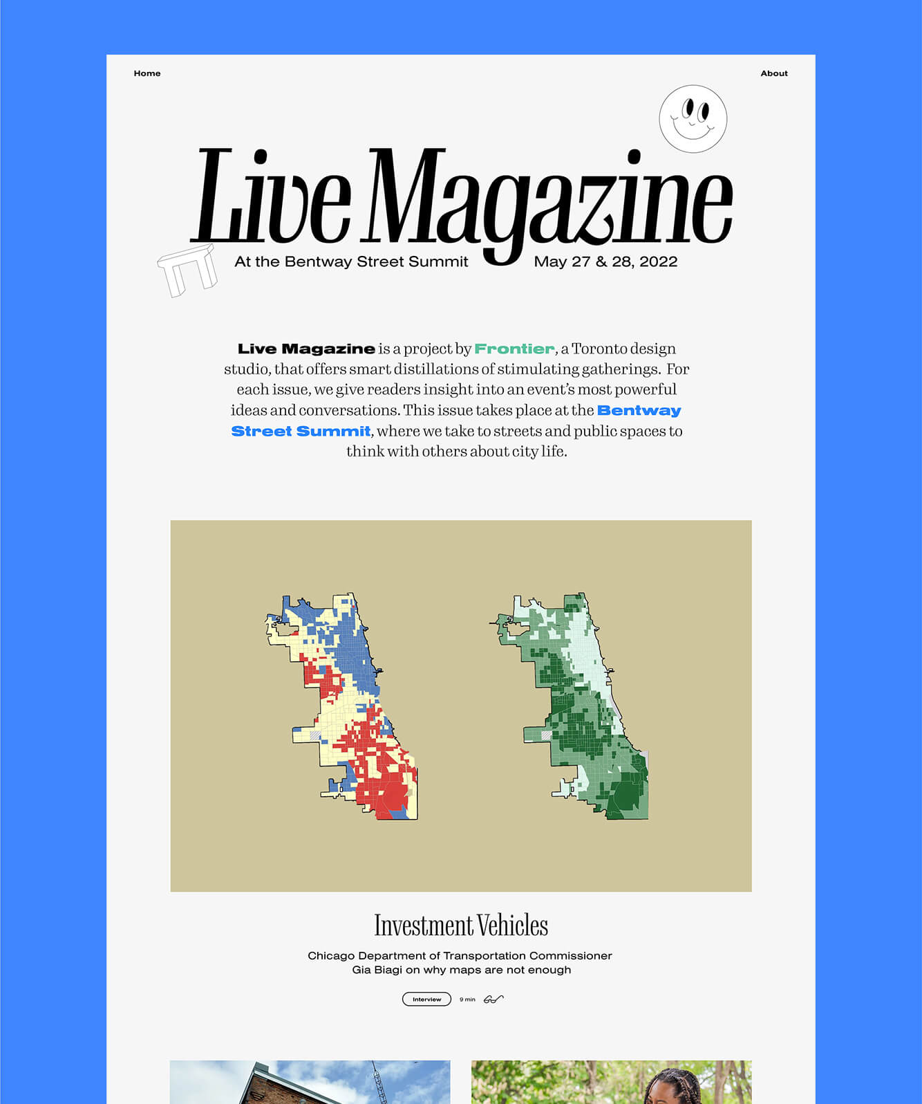 The Live Magazine website, with bold typography and playful, custom icons.