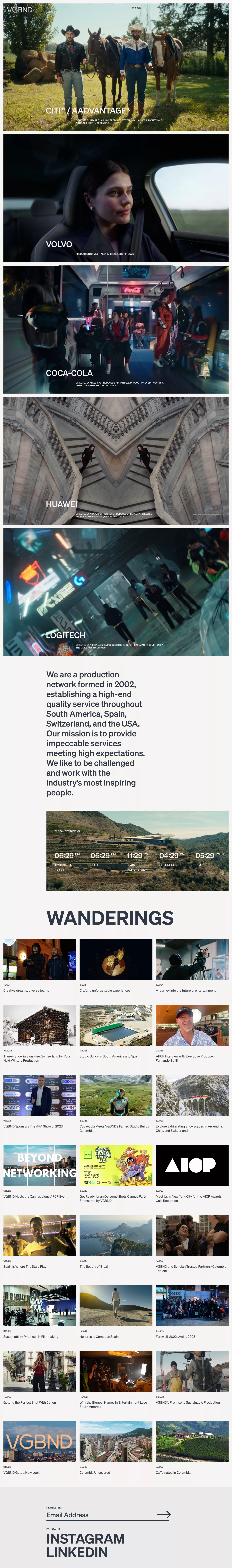 Production services portfolio page screenshot showcasing Design and Advertising design