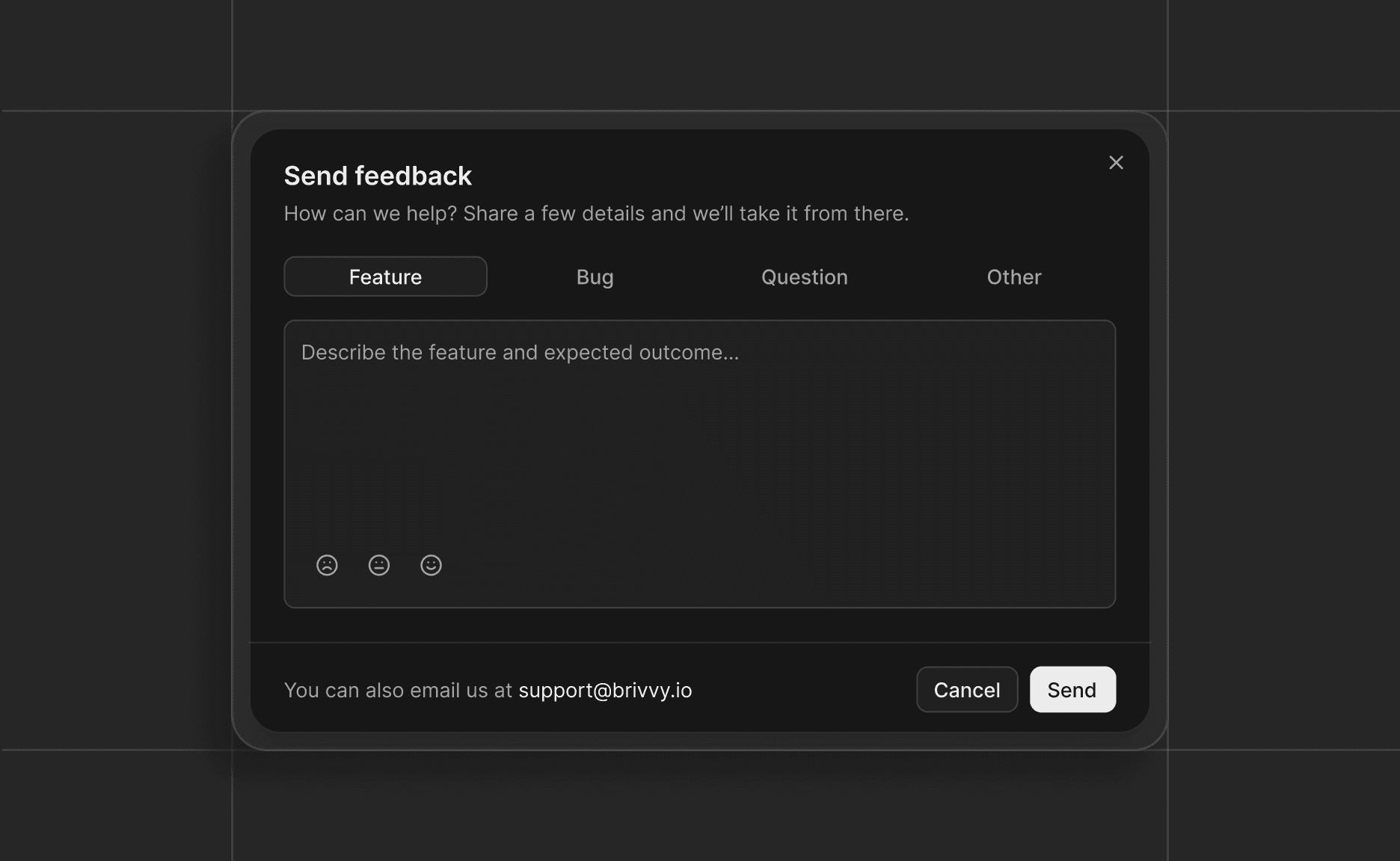 Image showing the Brivvy feedback dialog