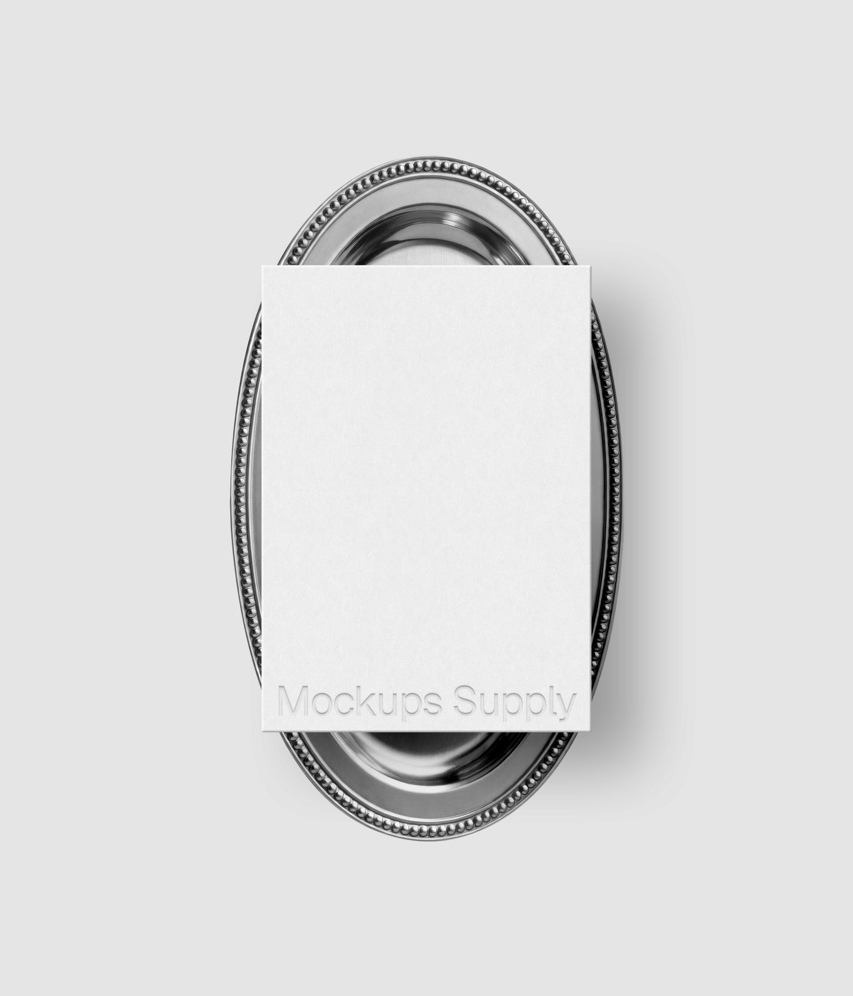 Realistic A5 menu mockup with pressed logo on silver tray for restaurant identity design