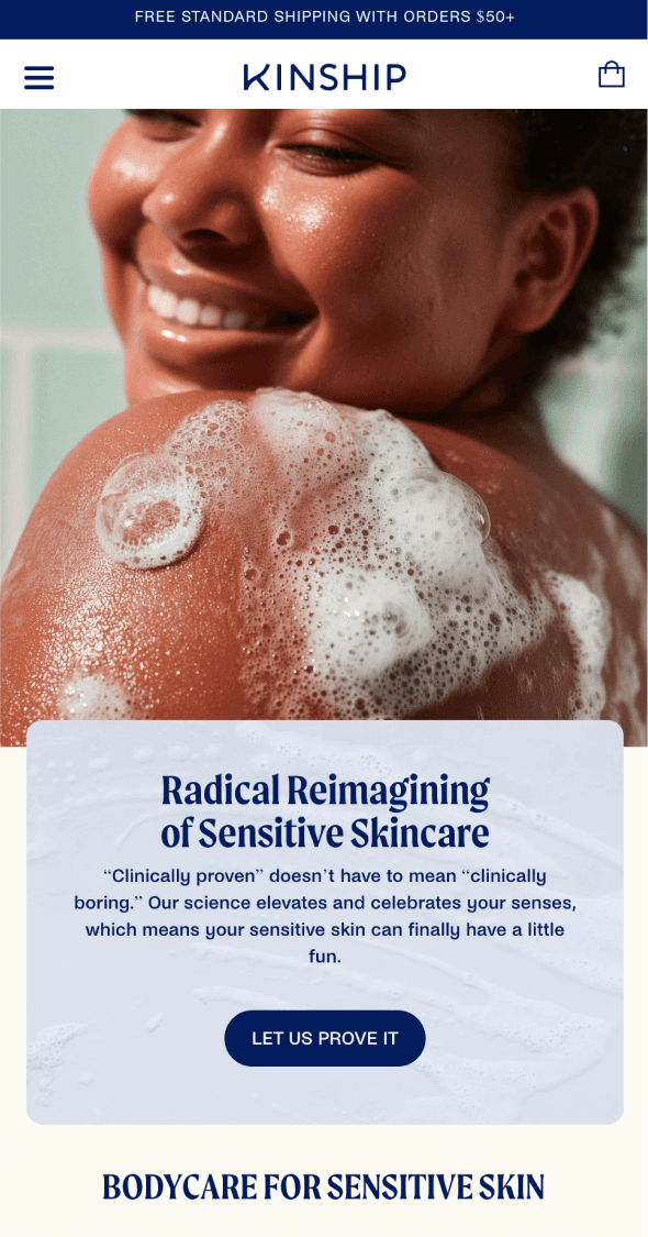 Mobile product feature section highlighting exfoliating cleanser with ingredient-led messaging