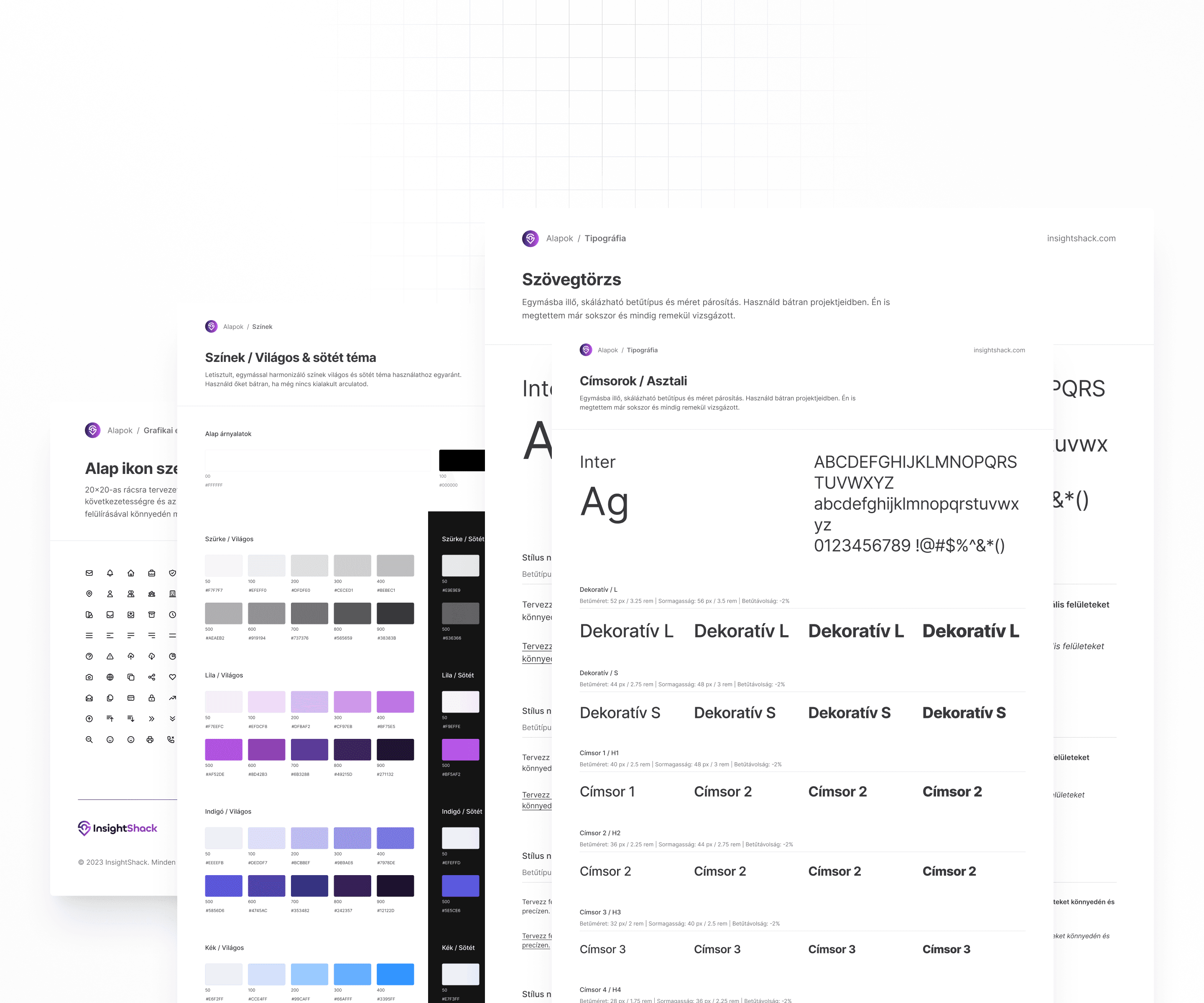 Webes tervezéshez elengedhetetlen tervezői rendszer eszközök Figmában úgy, mint betűtípusok, színek, eltartások és ikonok.