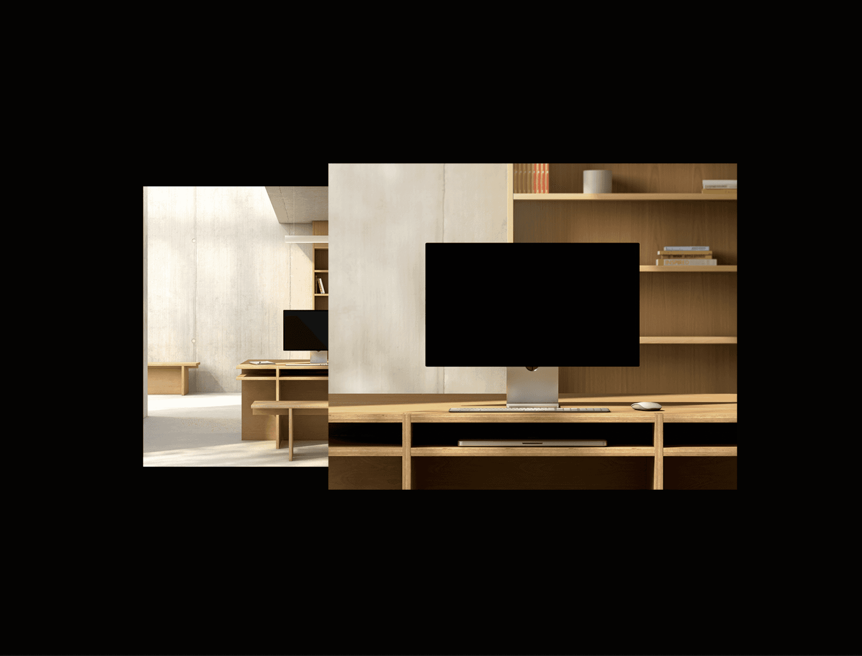 Sophia desktop SaaS UI mockup in warm minimalist interior environment