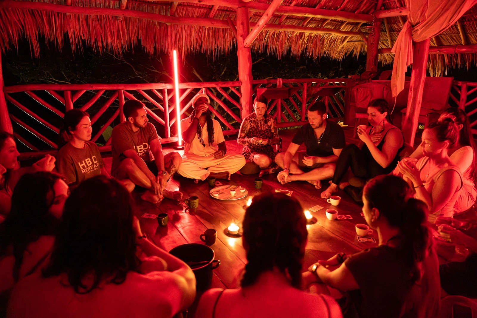 Group of three friends at a mindfulness retreat center