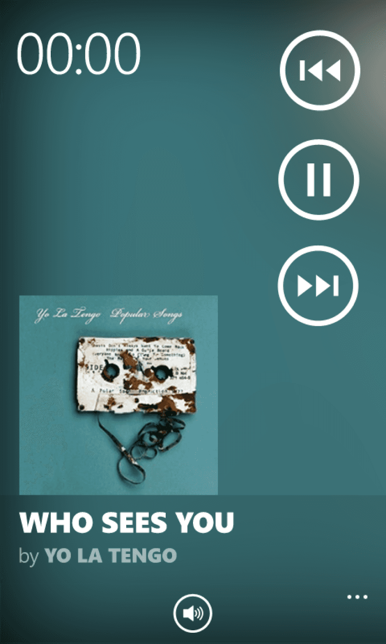 Final design for the Playback screen in Casino Music Player: much simpler