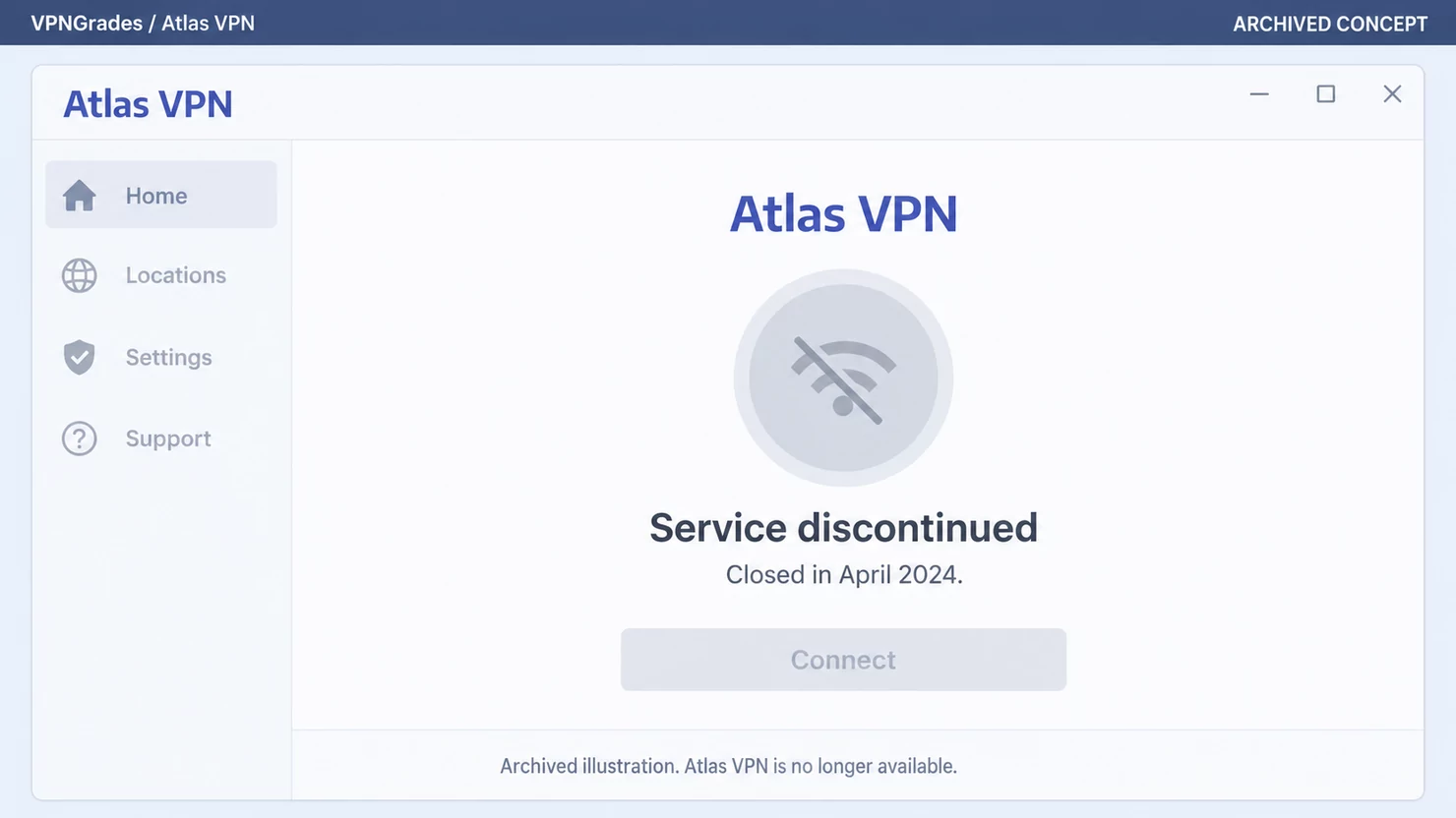 Atlas VPN: an archived interface concept (illustration).