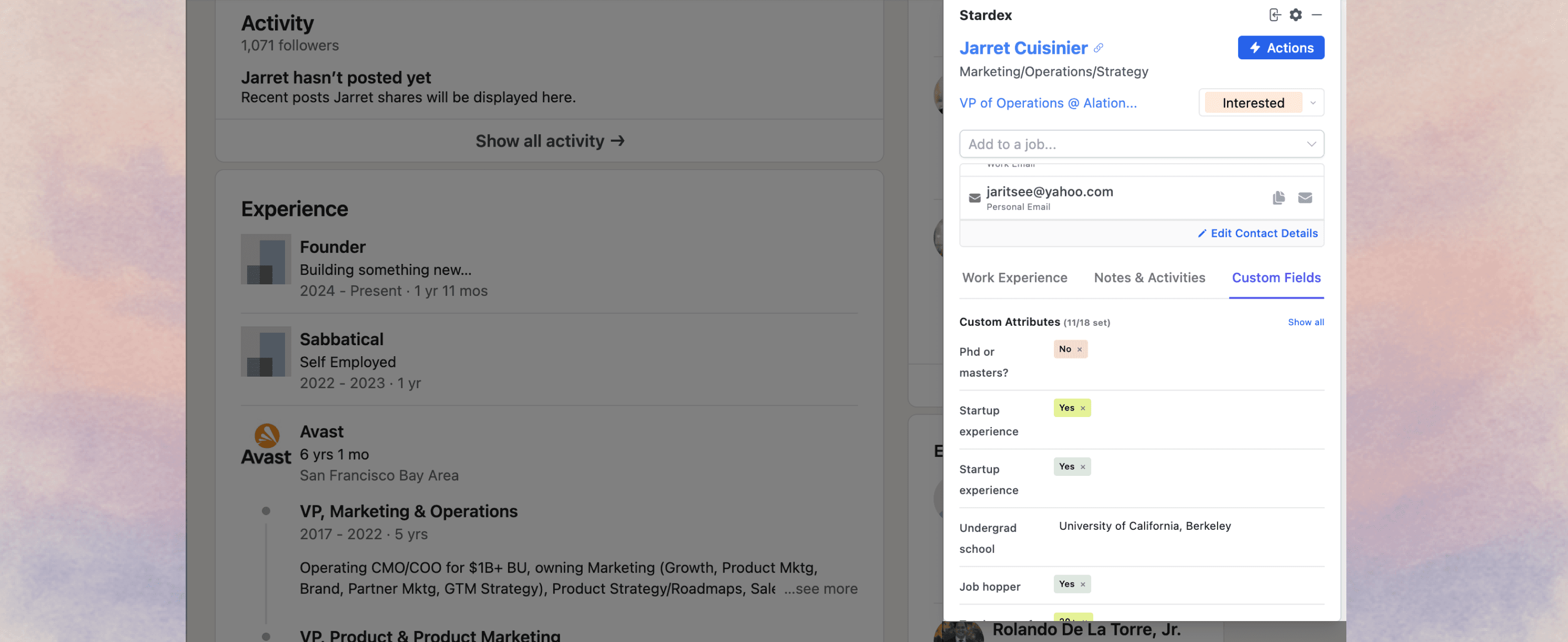 stardex ai ats + crm product update | update custom fields in the extension feature