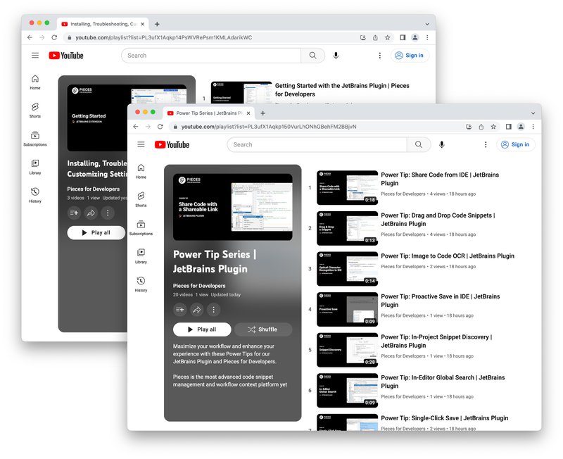 Screenshots of the two YouTube playlists mentioned above.