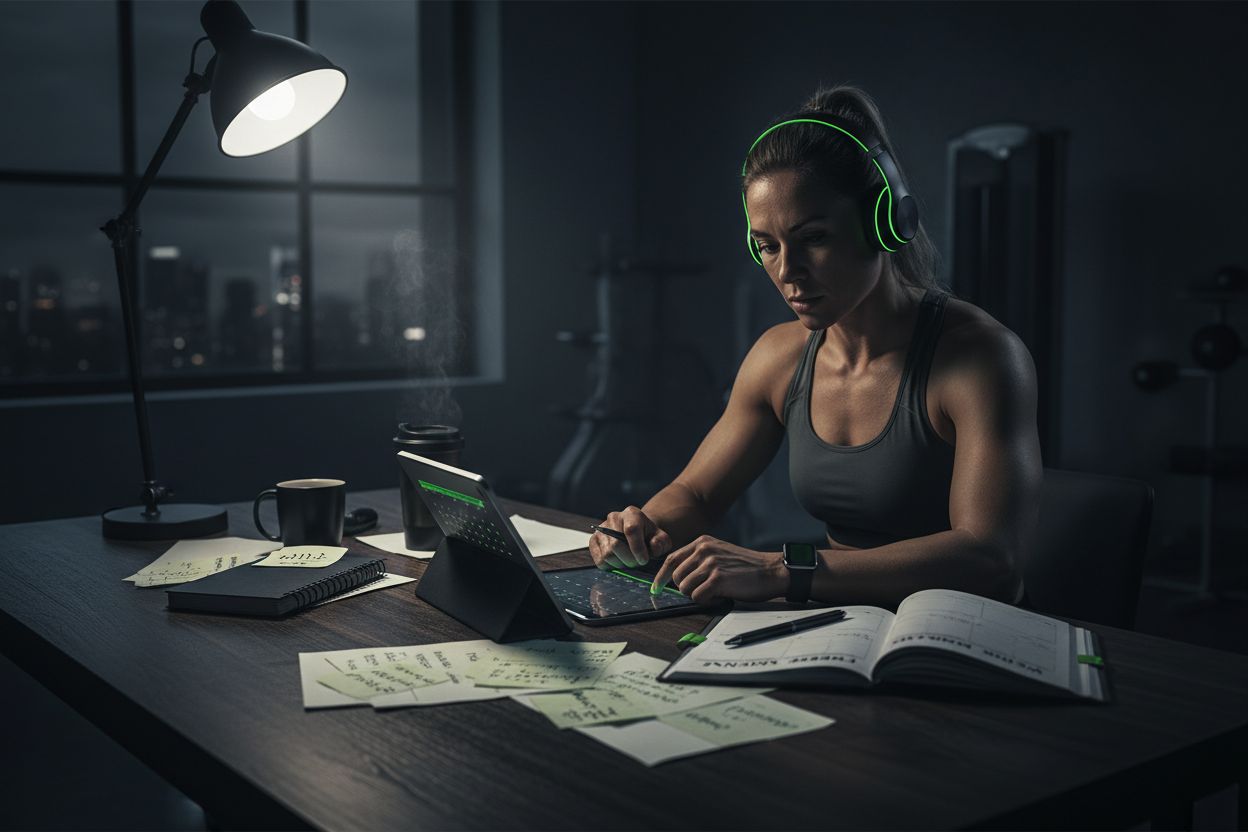 Person organizing a weekly workout schedule