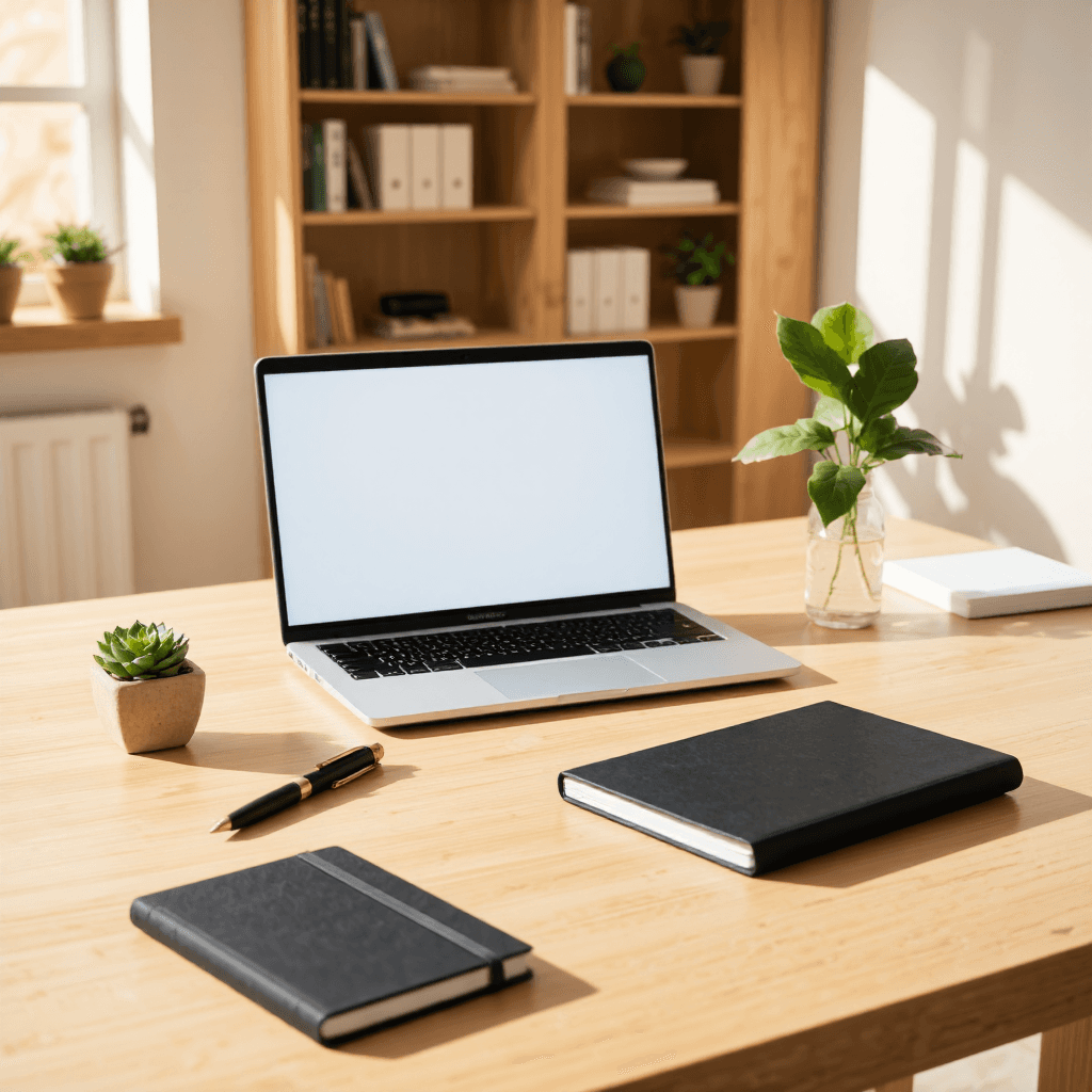 product photography of Laptop and office supplies