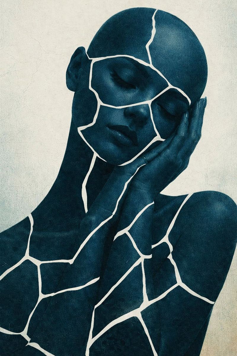 A fractured portrait exploring vulnerability and inner stillness